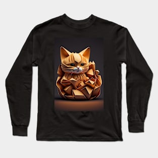 Cute Cat Portrait Paper Art Style Long Sleeve T-Shirt